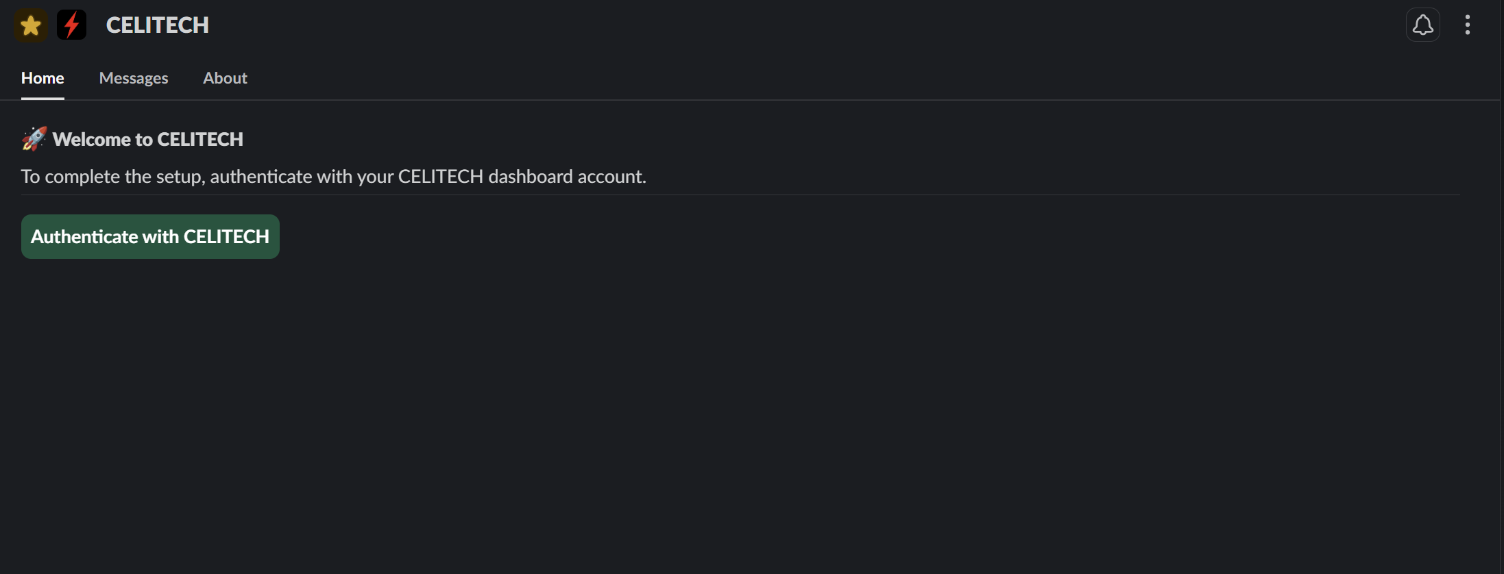 Setup screen with the Authenticate button