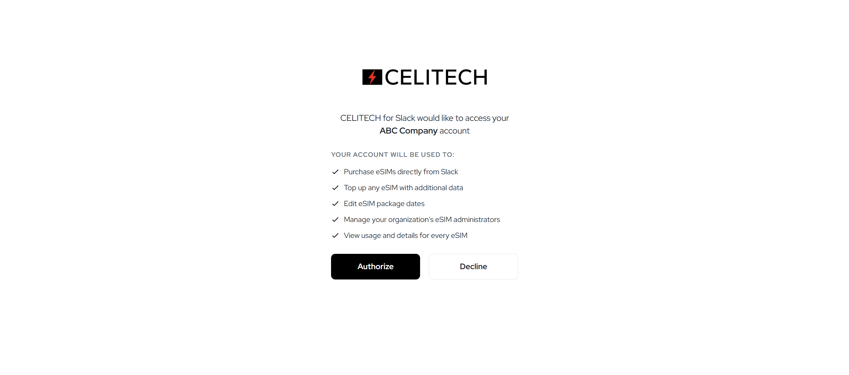 Dashboard authorize screen