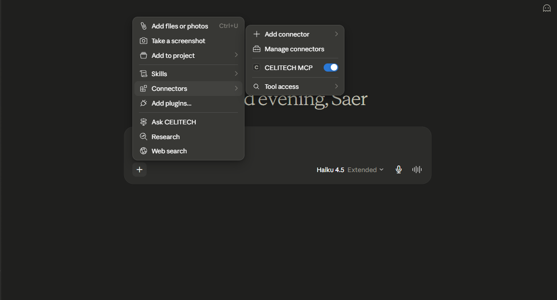 CELITECH toggled on in a conversation