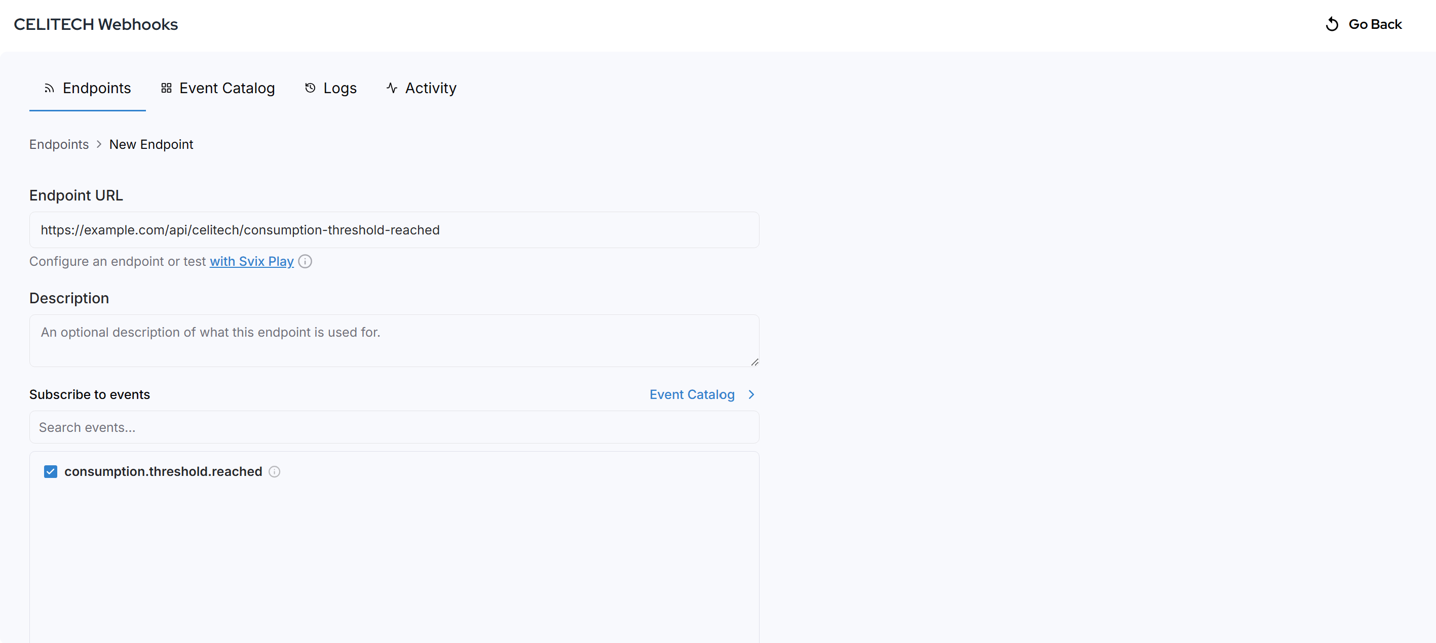 Endpoint registration screen