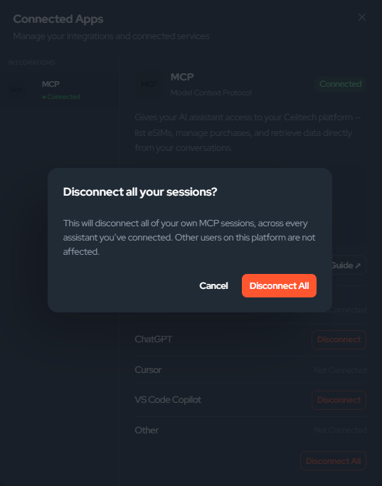 Disconnect confirmation dialog